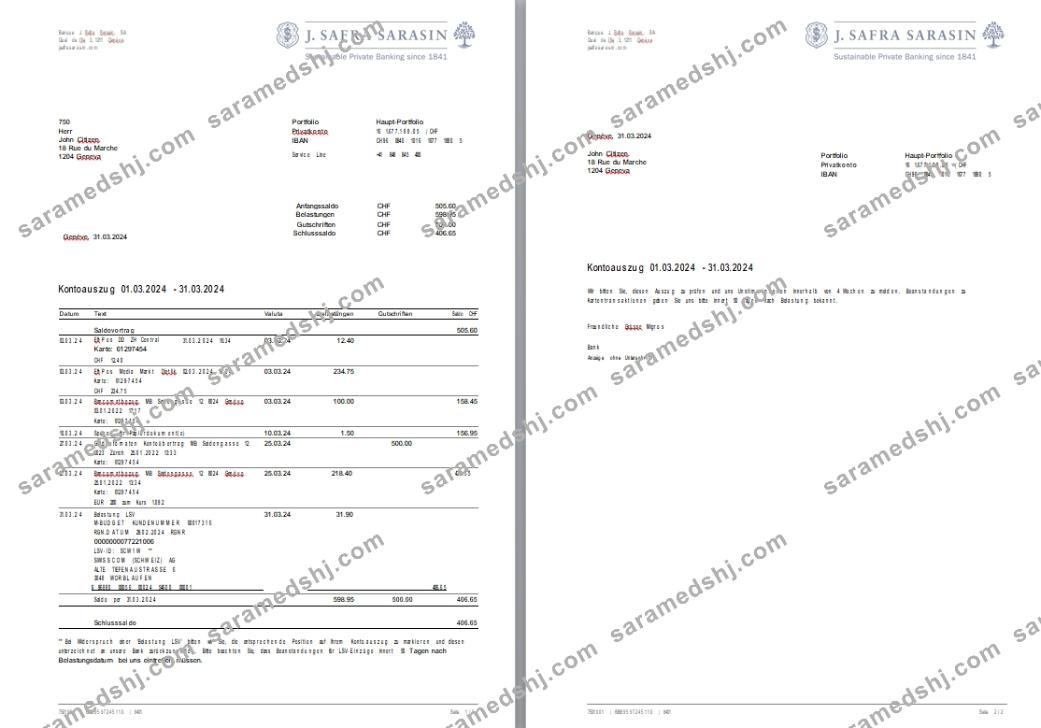Switzerland Bank J. Safra Sarasin bank statement 2 pages - Copy